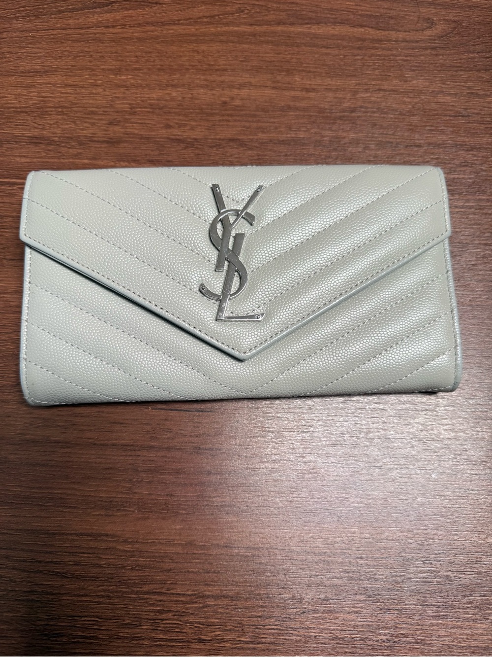 Saint Laurent Gray Quilted Continental Wallet with Silver YSL Logo